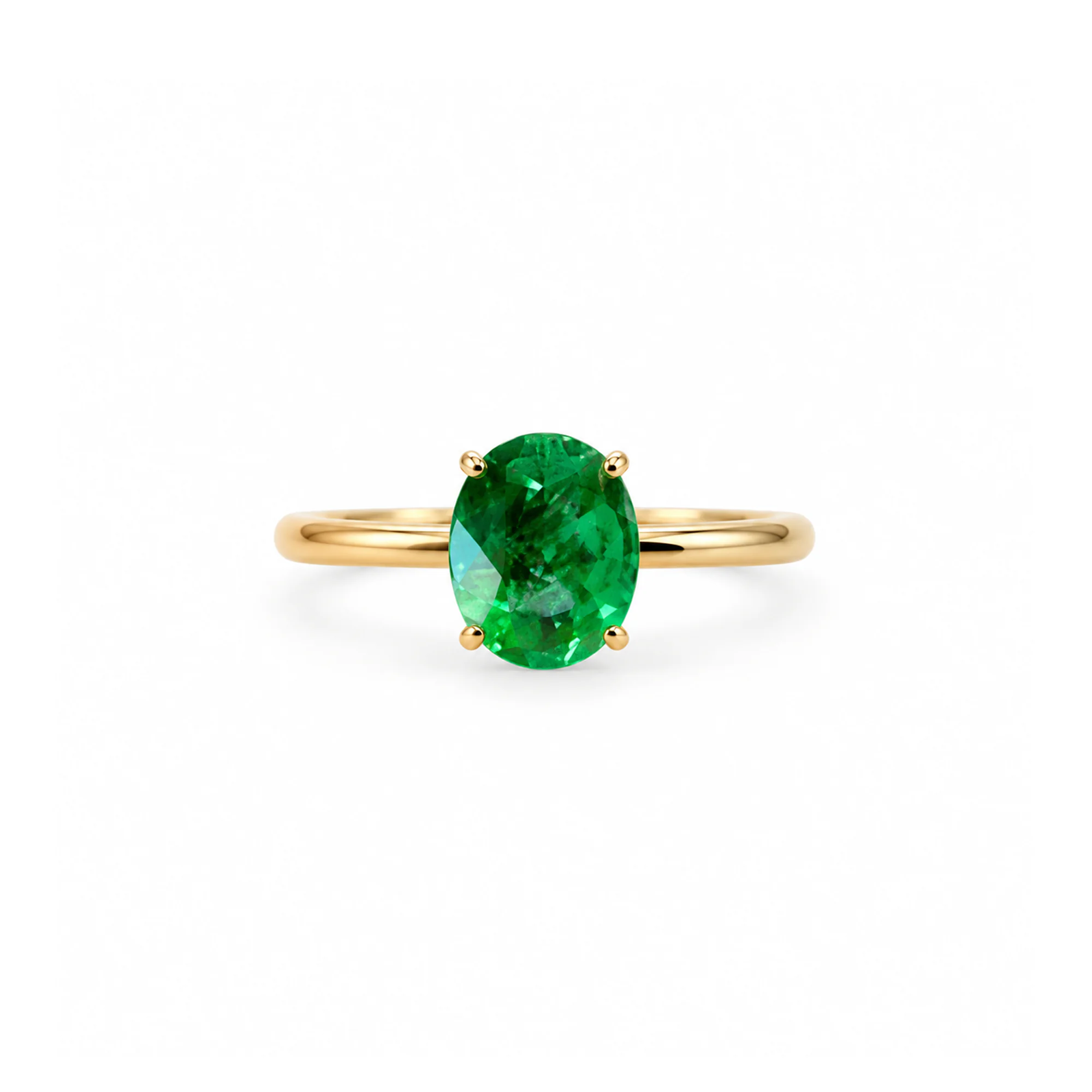 Anel Íris em ouro amarelo 18k com esmeralda oval solitária