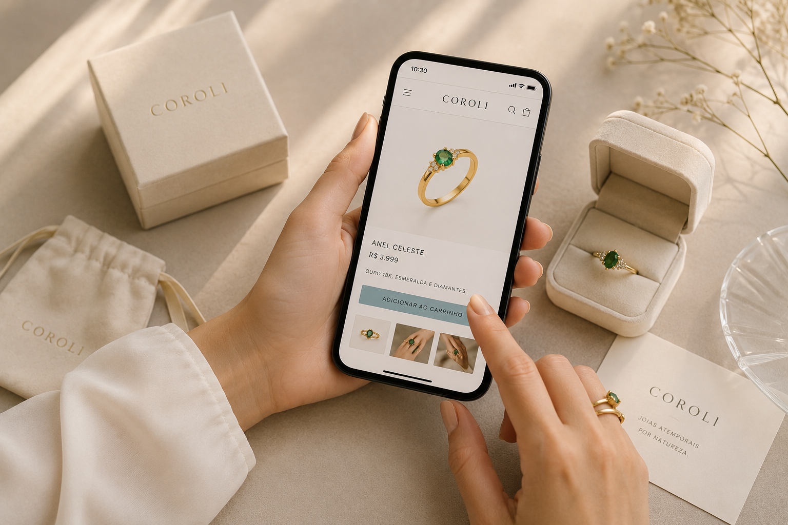 Compra online de joia com esmeralda da Coroli