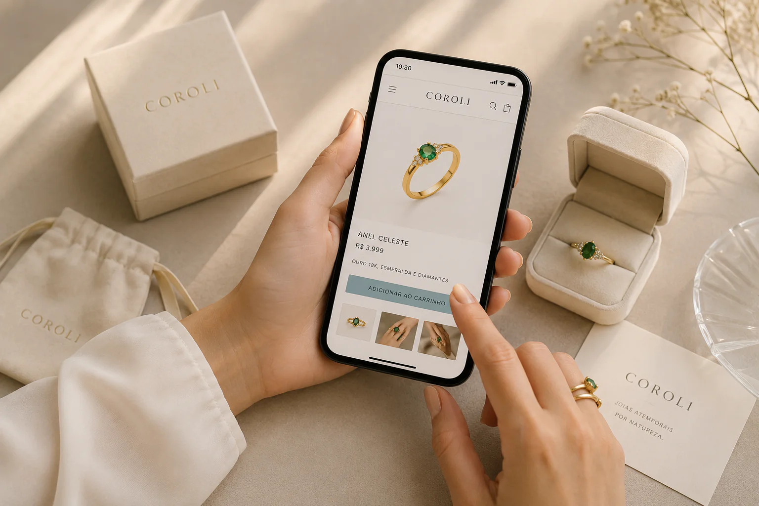 Compra online de joia com esmeralda da Coroli