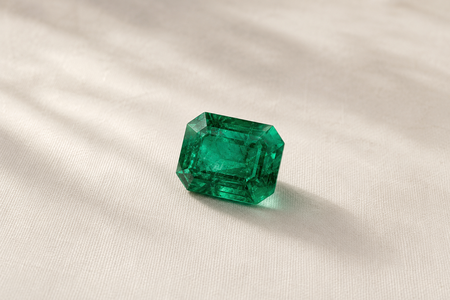 Esmeralda natural verde com inclusões visíveis em detalhe